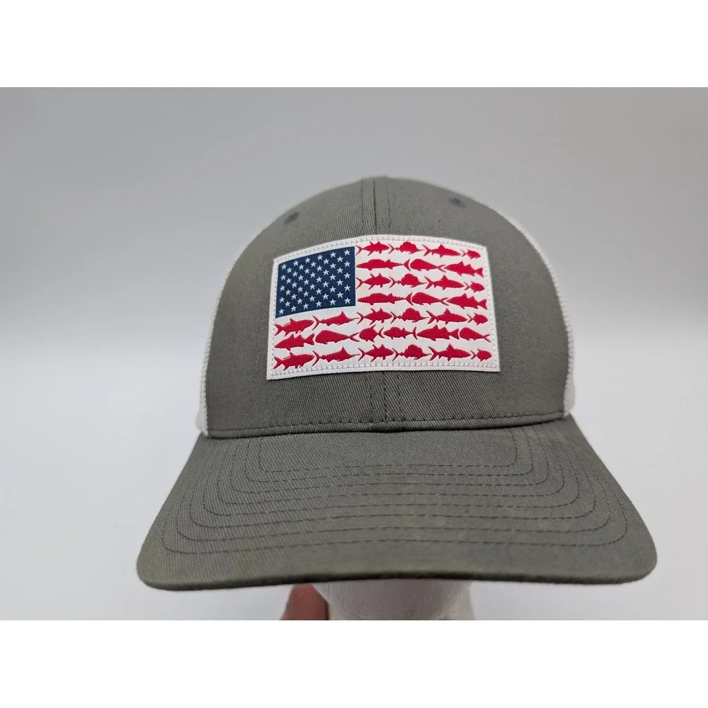 Columbia PFG Fish Flag Mesh Trucker Hat Grey White Flexfit L/XL Hat